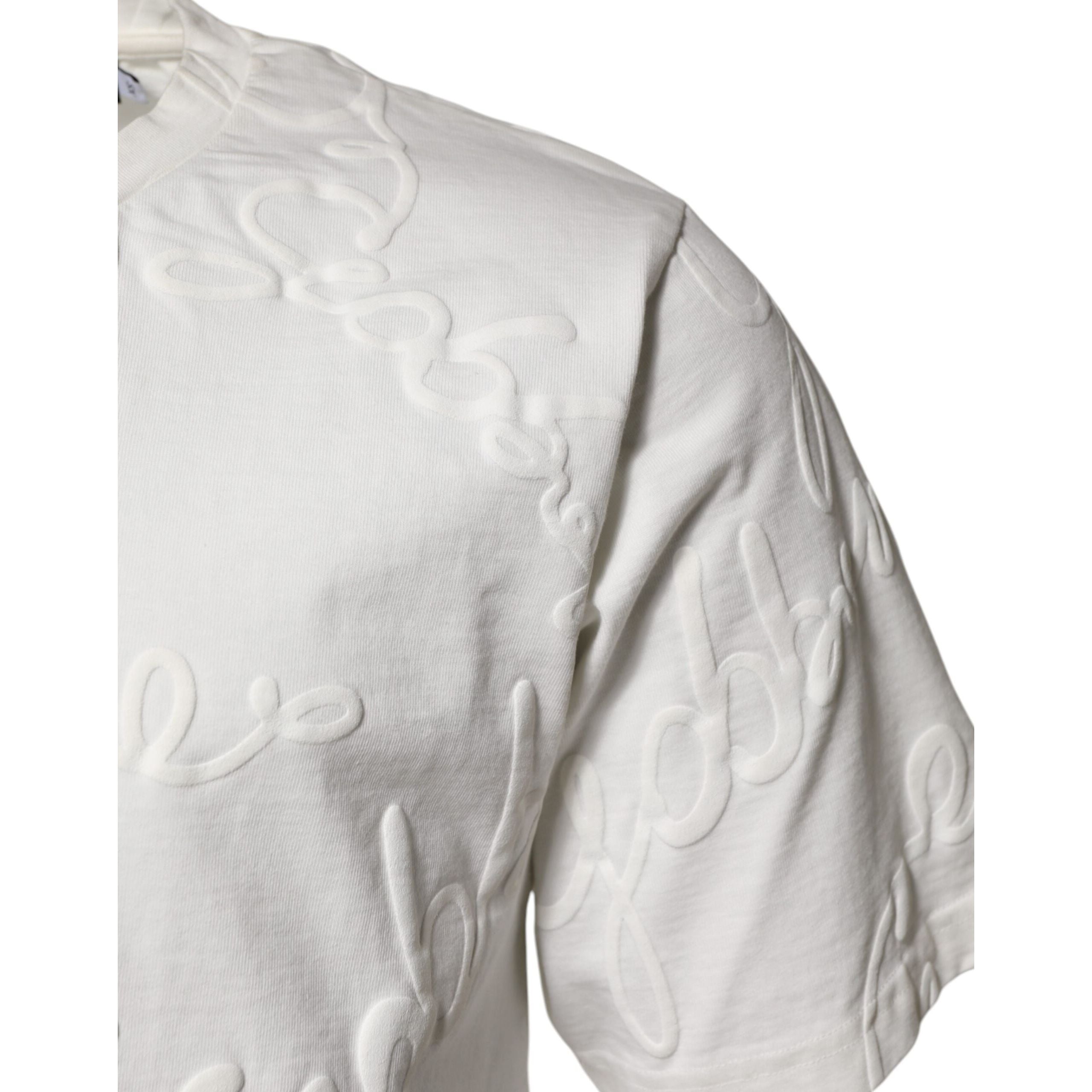 Tricou Dolce & Gabbana din bumbac alb cu decolteu rotund și logo în relief