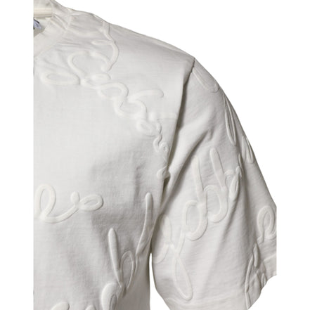 Tricou Dolce & Gabbana din bumbac alb cu decolteu rotund și logo în relief