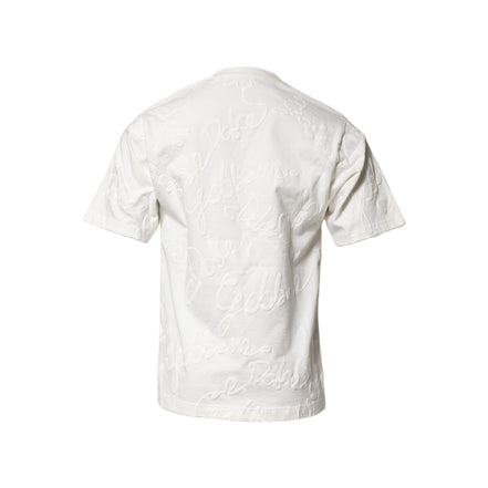 Tricou Dolce & Gabbana din bumbac alb cu decolteu rotund și logo în relief