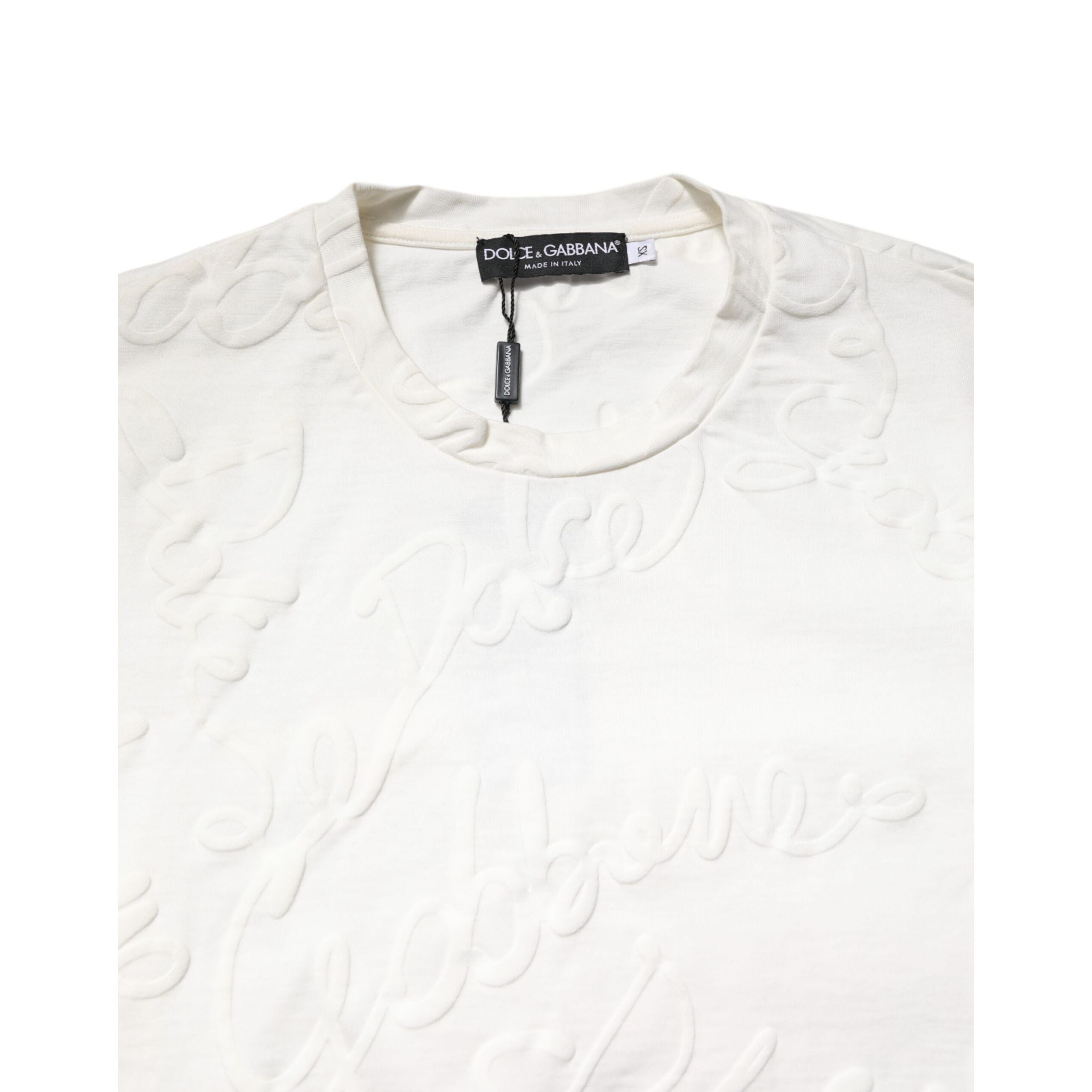Tricou Dolce & Gabbana din bumbac alb cu decolteu rotund și logo în relief