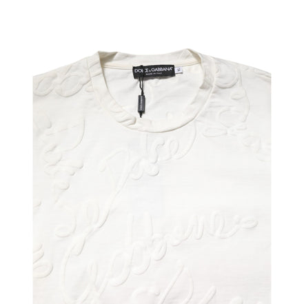 Tricou Dolce & Gabbana din bumbac alb cu decolteu rotund și logo în relief