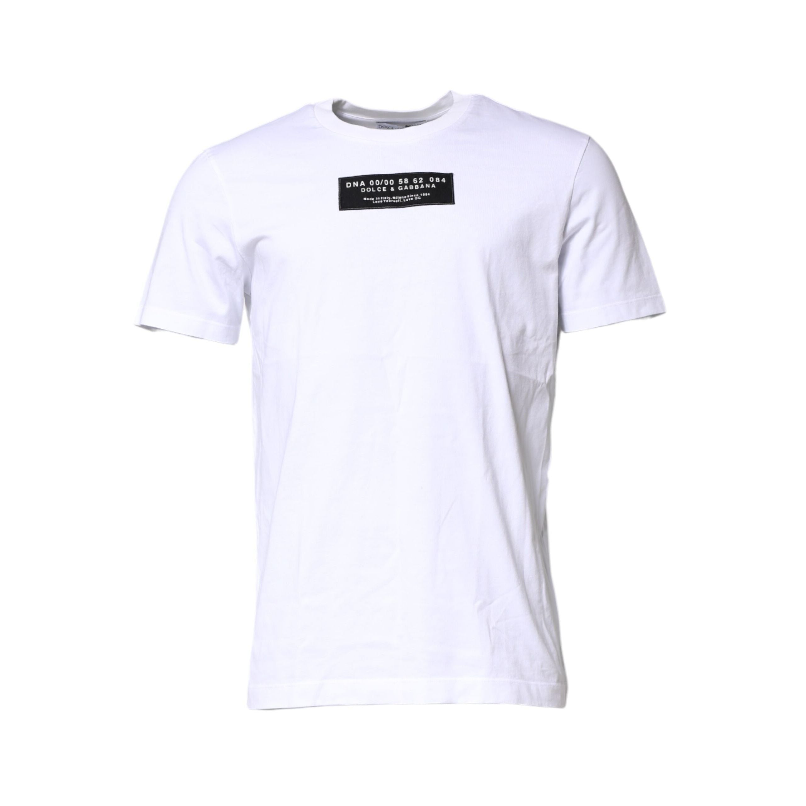 Tricou cu guler la baza gâtului Dolce & Gabbana din bumbac alb, cu logo aplicat