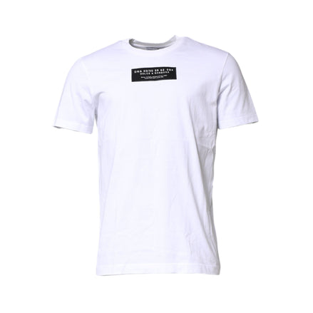 Tricou cu guler la baza gâtului Dolce & Gabbana din bumbac alb, cu logo aplicat