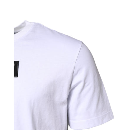 Tricou cu guler la baza gâtului Dolce & Gabbana din bumbac alb, cu logo aplicat