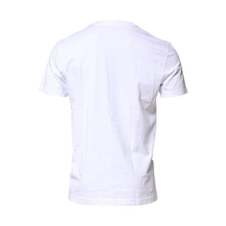 Tricou cu guler la baza gâtului Dolce & Gabbana din bumbac alb, cu logo aplicat