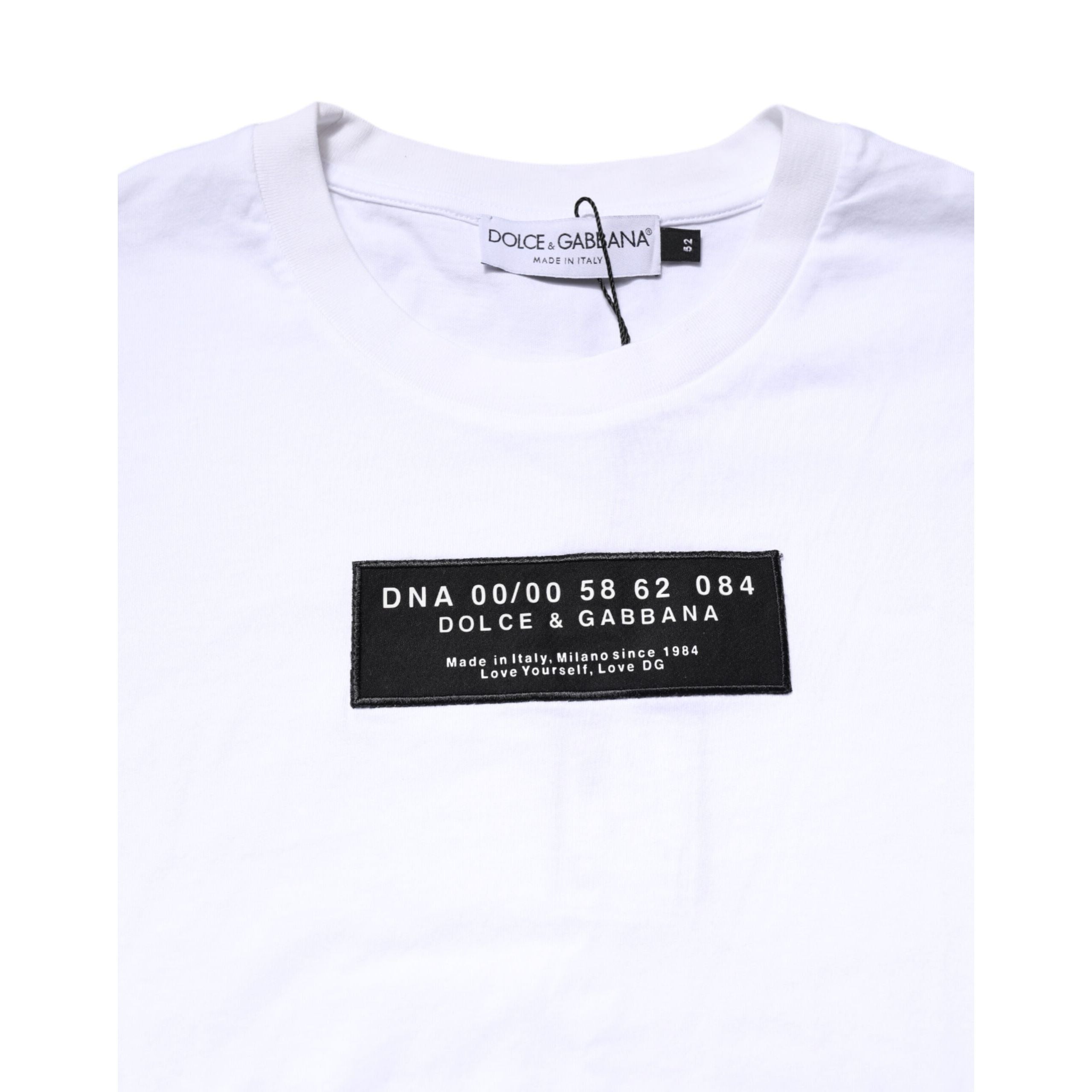Tricou cu guler la baza gâtului Dolce & Gabbana din bumbac alb, cu logo aplicat