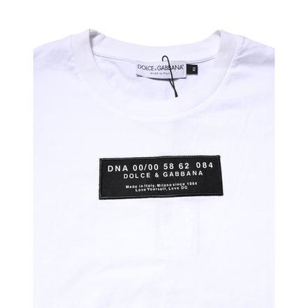 Tricou cu guler la baza gâtului Dolce & Gabbana din bumbac alb, cu logo aplicat