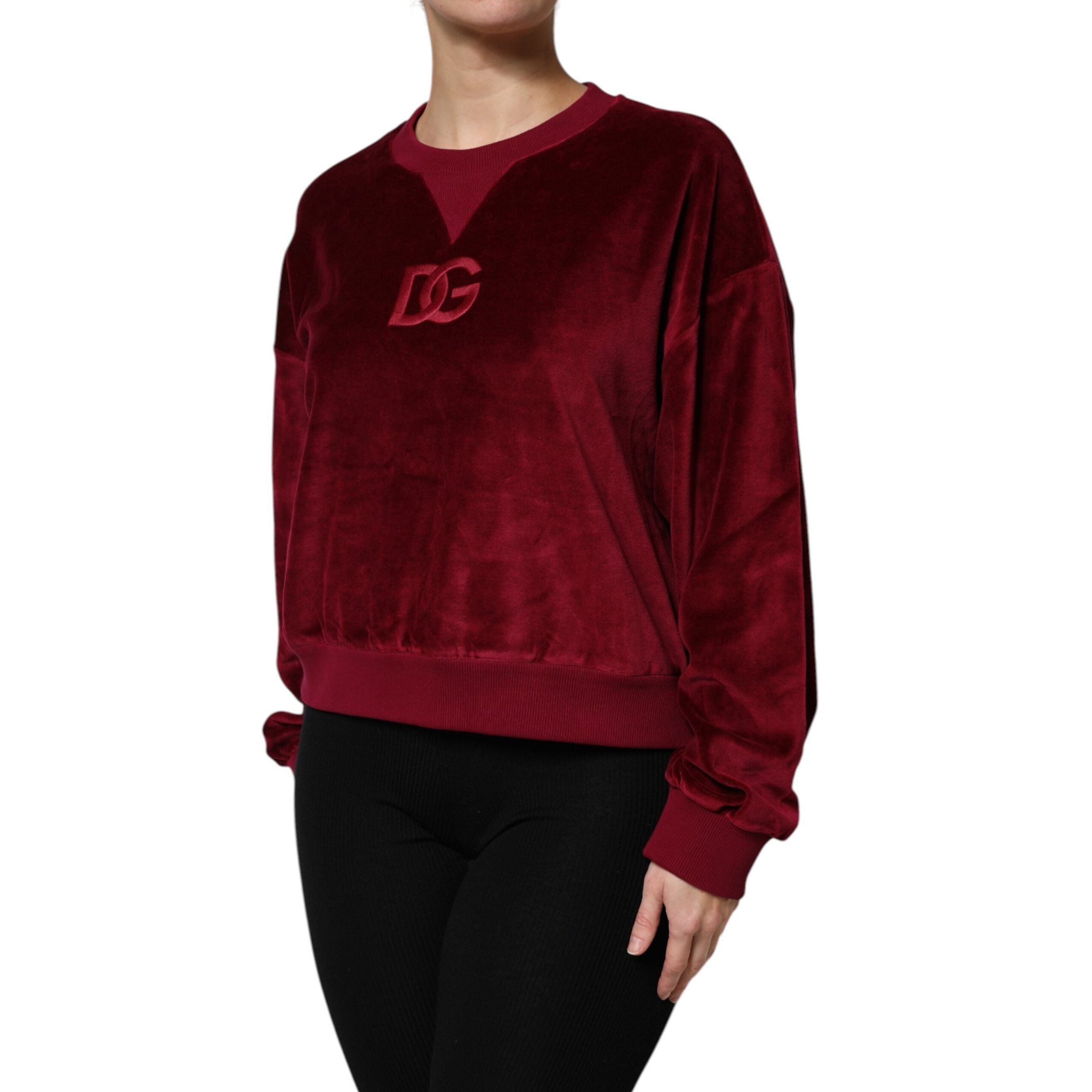 Dolce & Gabbana Red Cotton Velvet Crew Neck Sweater