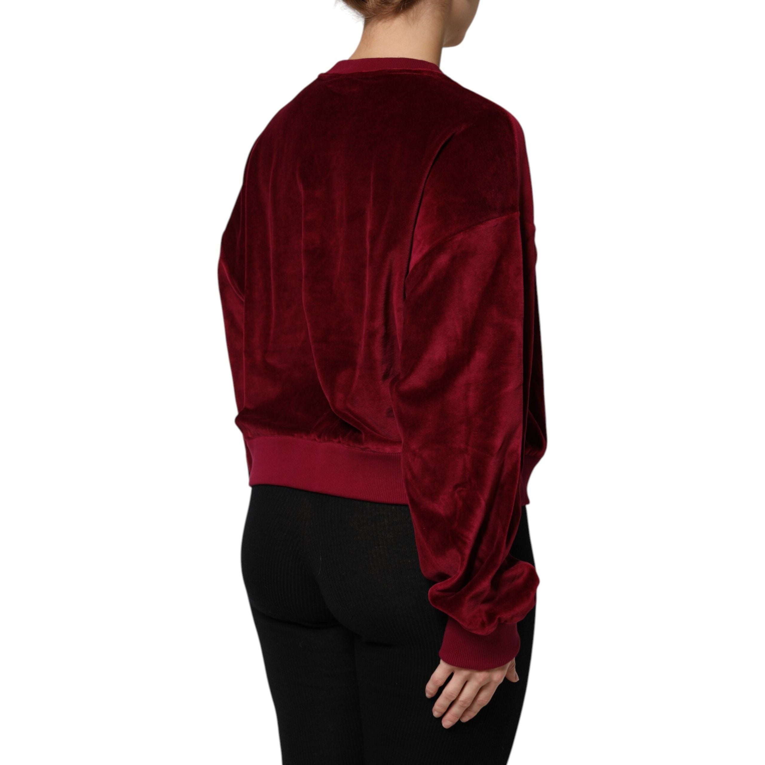 Dolce & Gabbana Red Cotton Velvet Crew Neck Sweater
