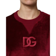 Dolce & Gabbana Red Cotton Velvet Crew Neck Sweater