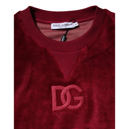 Dolce & Gabbana Red Cotton Velvet Crew Neck Sweater
