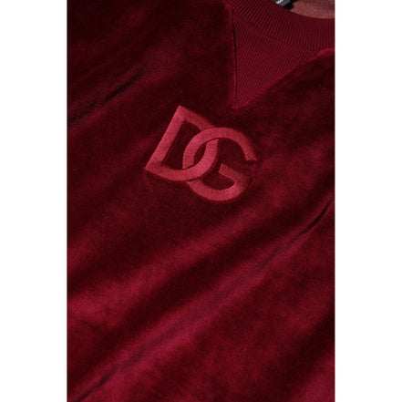 Dolce & Gabbana Red Cotton Velvet Crew Neck Sweater