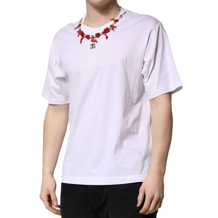 Dolce & Gabbana White Embellished Cotton Crew Neck T-shirt
