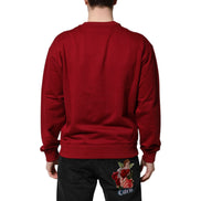Dolce & Gabbana Pulover din bumbac cu guler rotund, logo roșu în relief