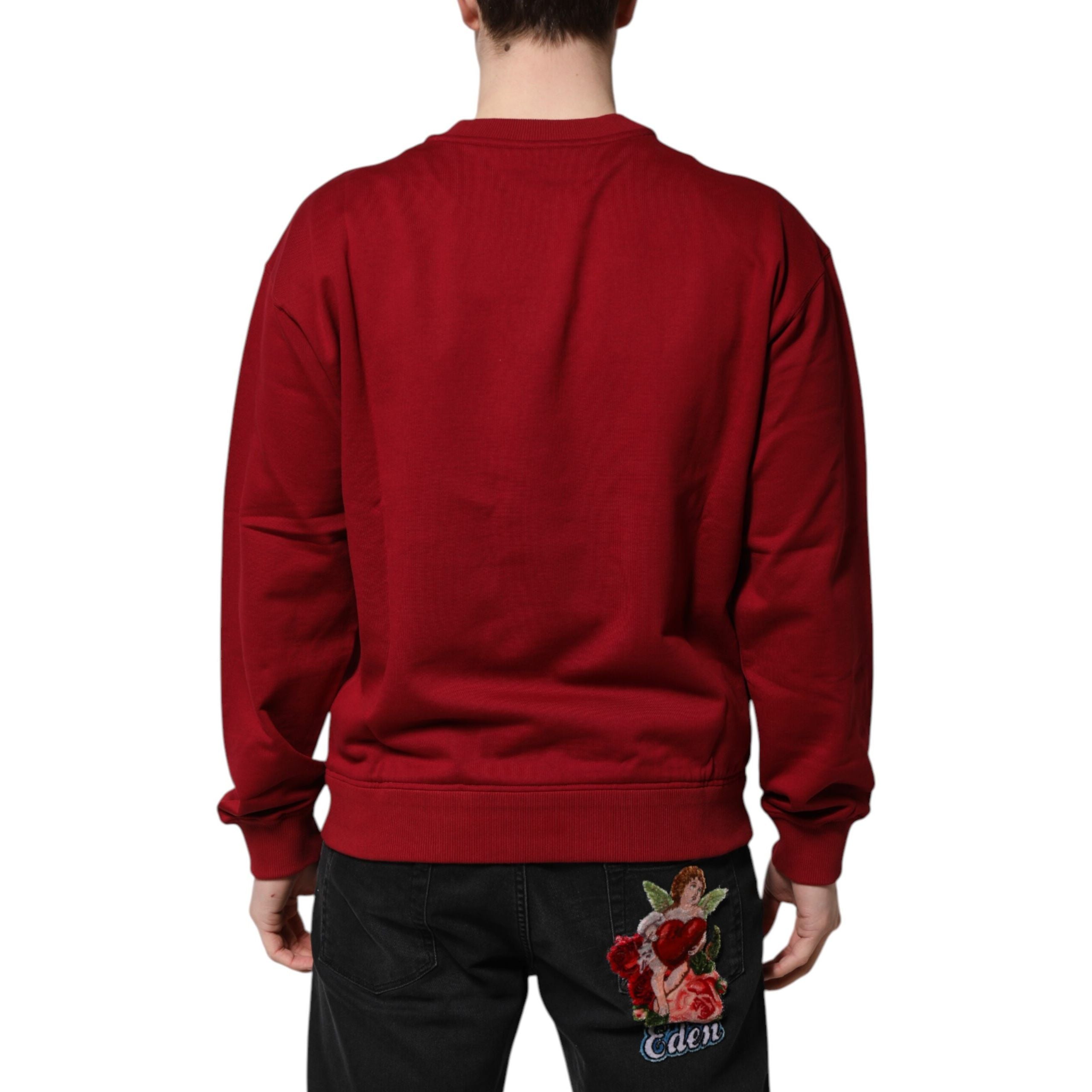 Dolce & Gabbana Pulover din bumbac cu guler rotund, logo roșu în relief