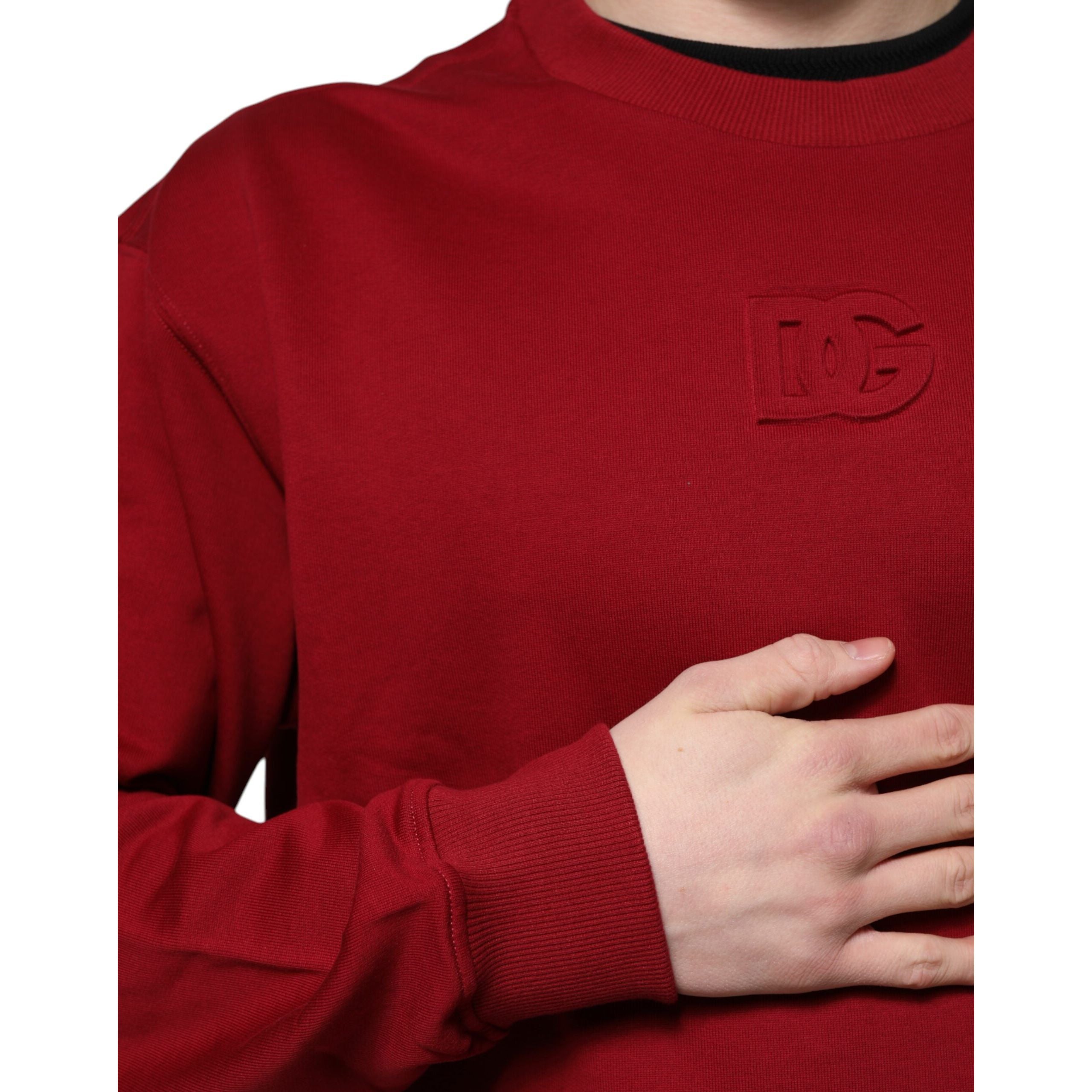 Dolce & Gabbana Pulover din bumbac cu guler rotund, logo roșu în relief