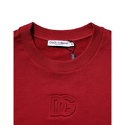 Dolce & Gabbana Pulover din bumbac cu guler rotund, logo roșu în relief