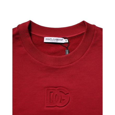 Dolce & Gabbana Pulover din bumbac cu guler rotund, logo roșu în relief