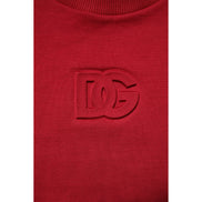 Dolce & Gabbana Pulover din bumbac cu guler rotund, logo roșu în relief