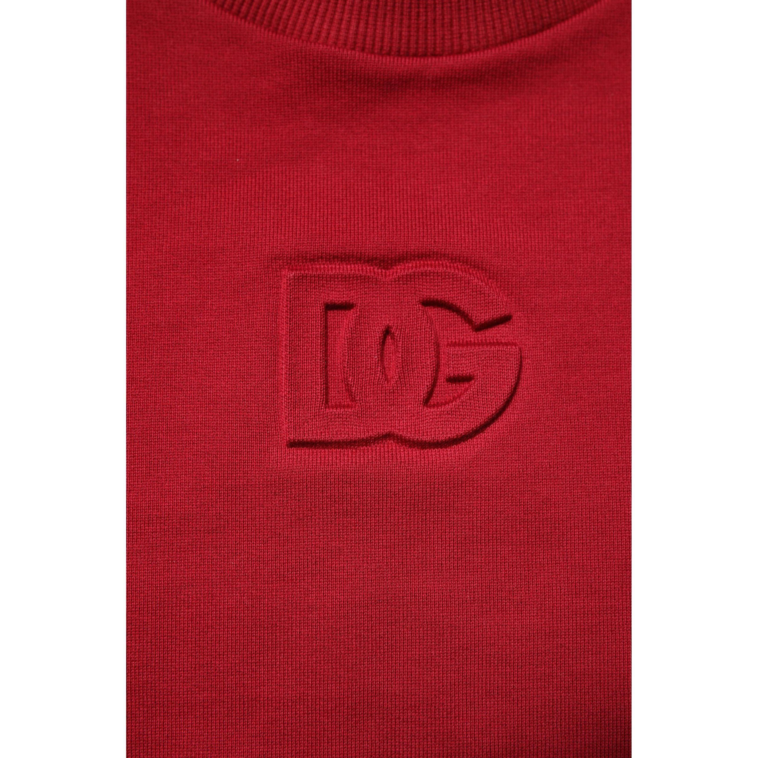 Dolce & Gabbana Pulover din bumbac cu guler rotund, logo roșu în relief