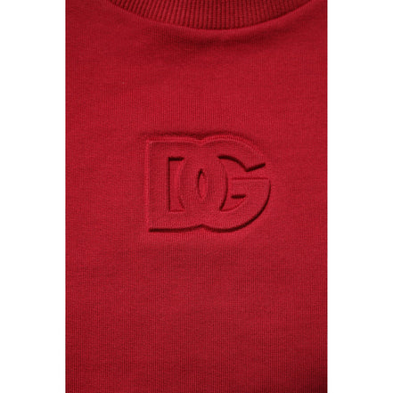 Dolce & Gabbana Pulover din bumbac cu guler rotund, logo roșu în relief