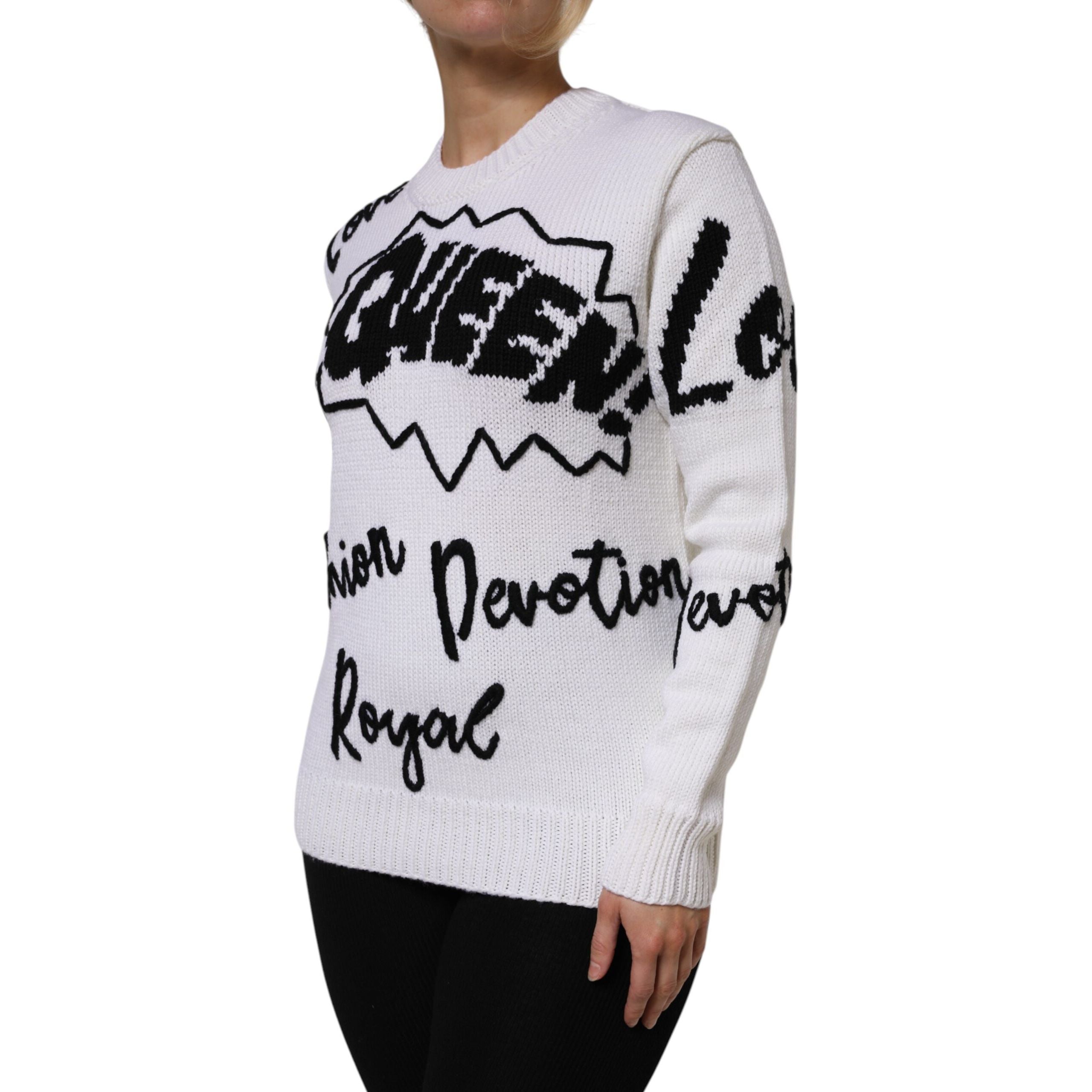 Dolce & Gabbana White Wool Knit Crew Neck Sweater