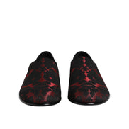 Dolce & Gabbana Red Black Jacquard Slip-On Loafers