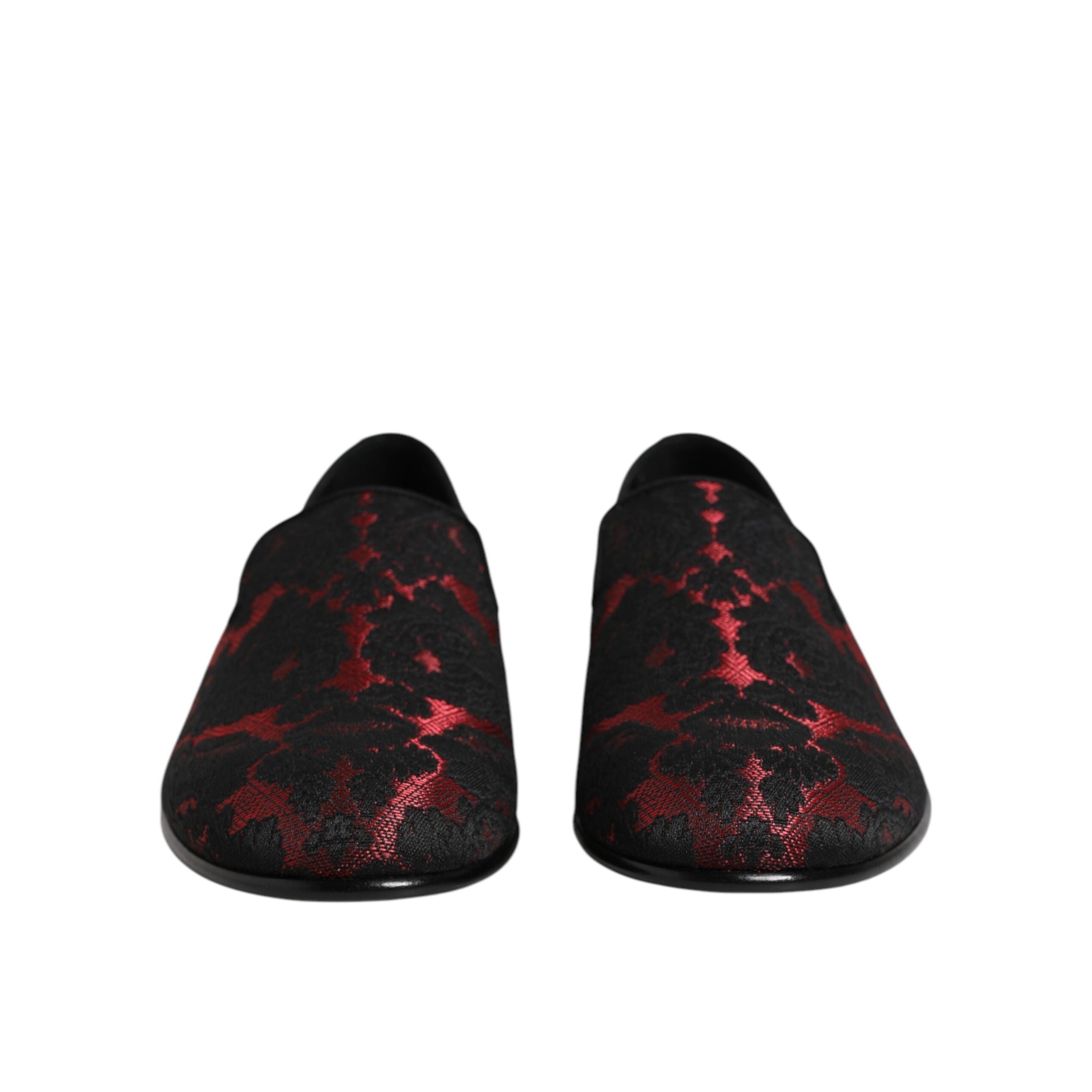 Dolce & Gabbana Red Black Jacquard Slip-On Loafers