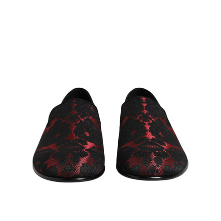 Dolce & Gabbana Red Black Jacquard Slip-On Loafers
