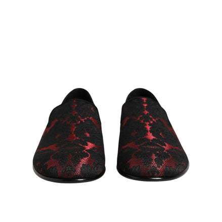 Dolce & Gabbana Red Black Jacquard Slip-On Loafers