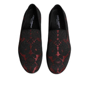 Dolce & Gabbana Red Black Jacquard Slip-On Loafers