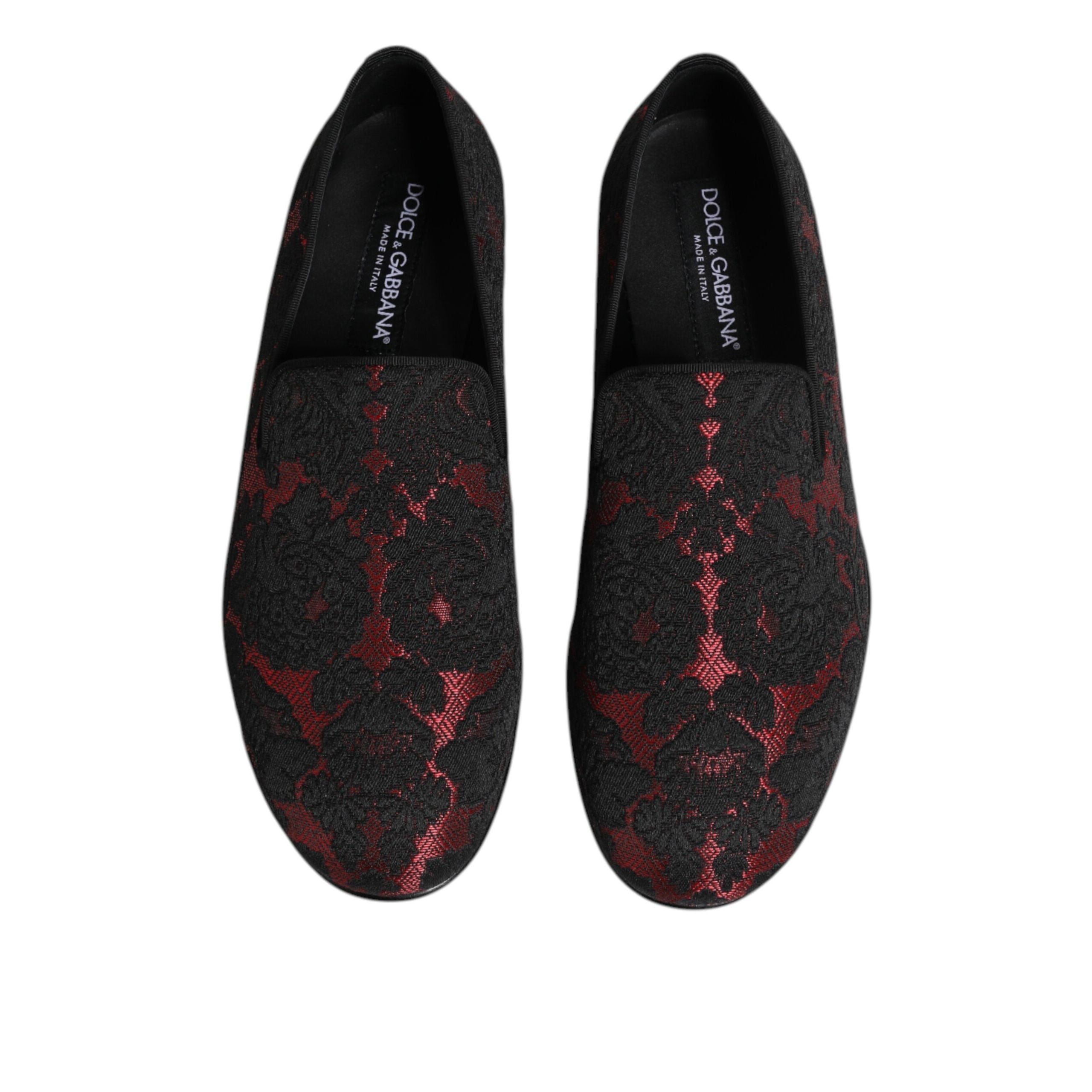 Dolce & Gabbana Red Black Jacquard Slip-On Loafers