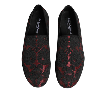 Dolce & Gabbana Red Black Jacquard Slip-On Loafers