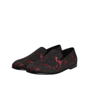 Dolce & Gabbana Red Black Jacquard Slip-On Loafers
