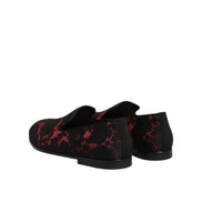 Dolce & Gabbana Red Black Jacquard Slip-On Loafers