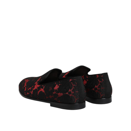 Dolce & Gabbana Red Black Jacquard Slip-On Loafers