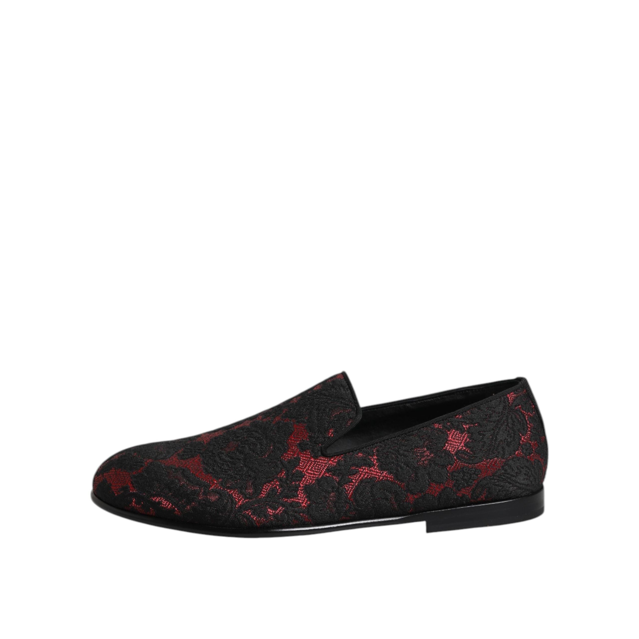 Dolce & Gabbana Red Black Jacquard Slip-On Loafers