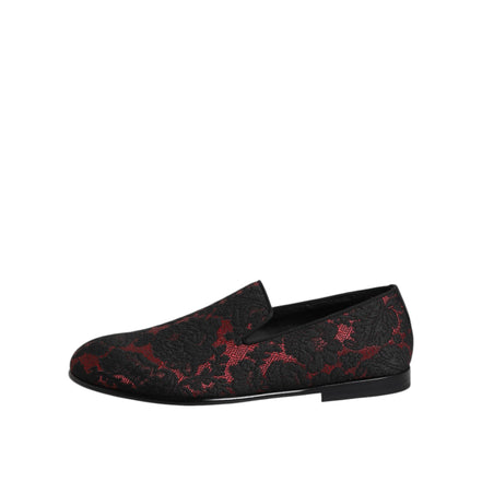 Dolce & Gabbana Red Black Jacquard Slip-On Loafers