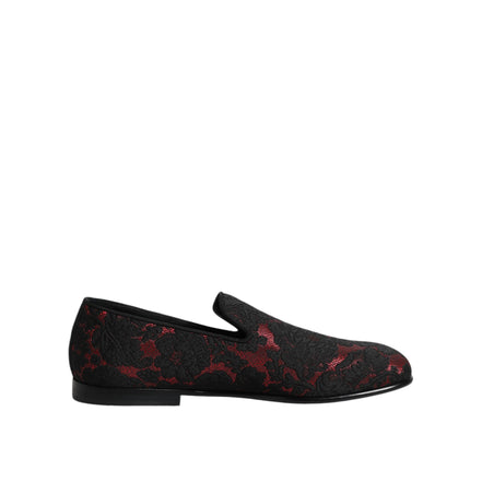Dolce & Gabbana Red Black Jacquard Slip-On Loafers