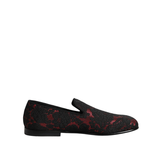 Dolce & Gabbana Red Black Jacquard Slip-On Loafers