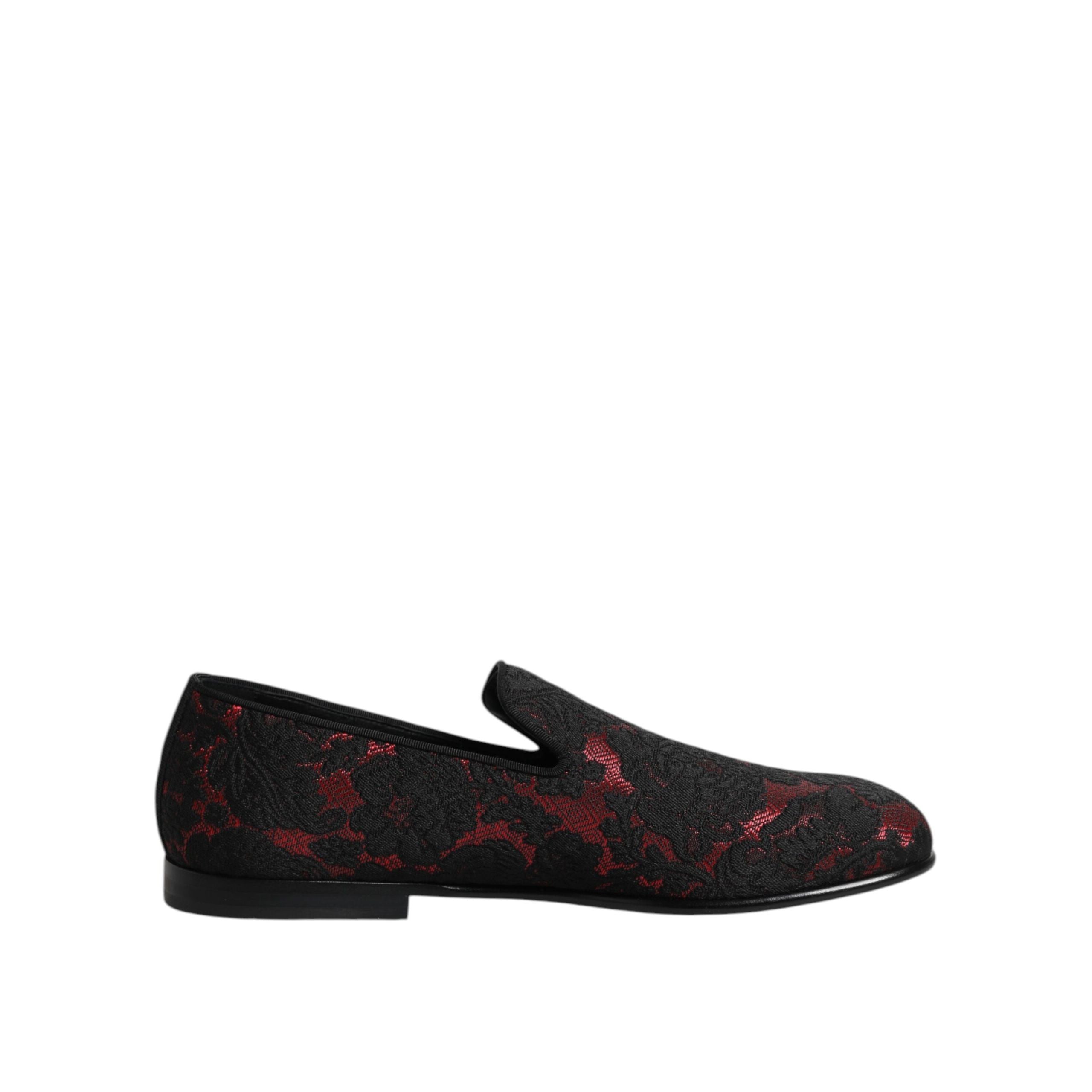Dolce & Gabbana Red Black Jacquard Slip-On Loafers