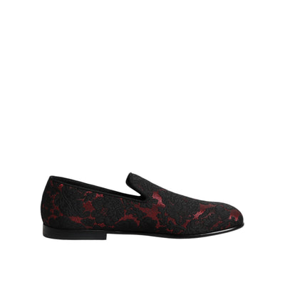 Dolce & Gabbana Red Black Jacquard Slip-On Loafers