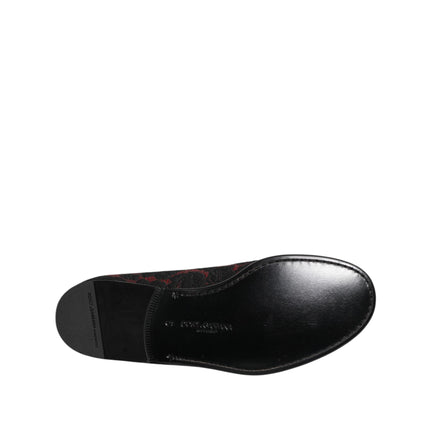 Dolce & Gabbana Red Black Jacquard Slip-On Loafers