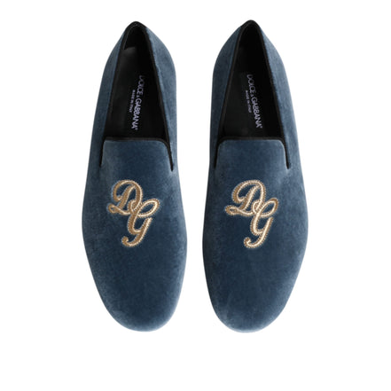 Dolce & Gabbana Blue Velvet DG Logo Formal Loafers