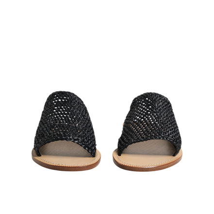Dolce & Gabbana Papuci negri monocrom din rafie împletită