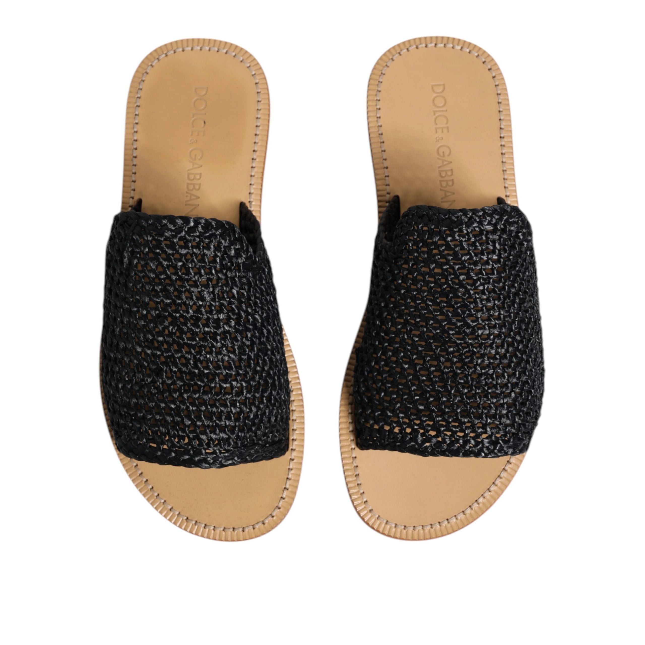 Dolce & Gabbana Papuci negri monocrom din rafie împletită