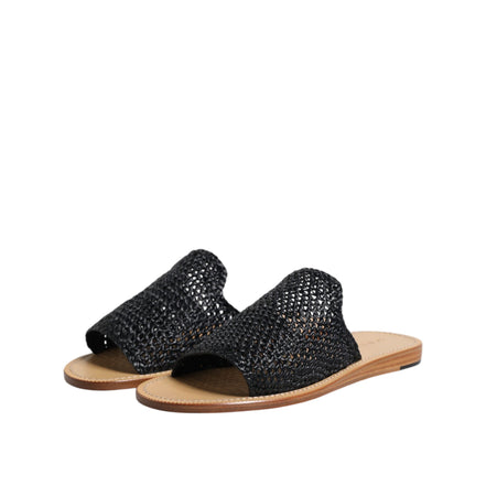Dolce & Gabbana Papuci negri monocrom din rafie împletită