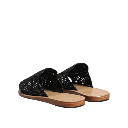 Dolce & Gabbana Papuci negri monocrom din rafie împletită