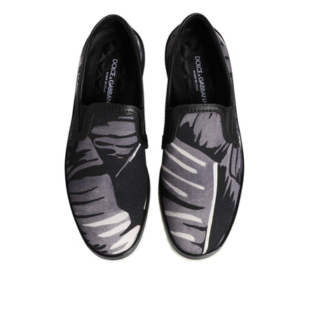 Dolce & Gabbana Black Tropical Slip On Sneakers