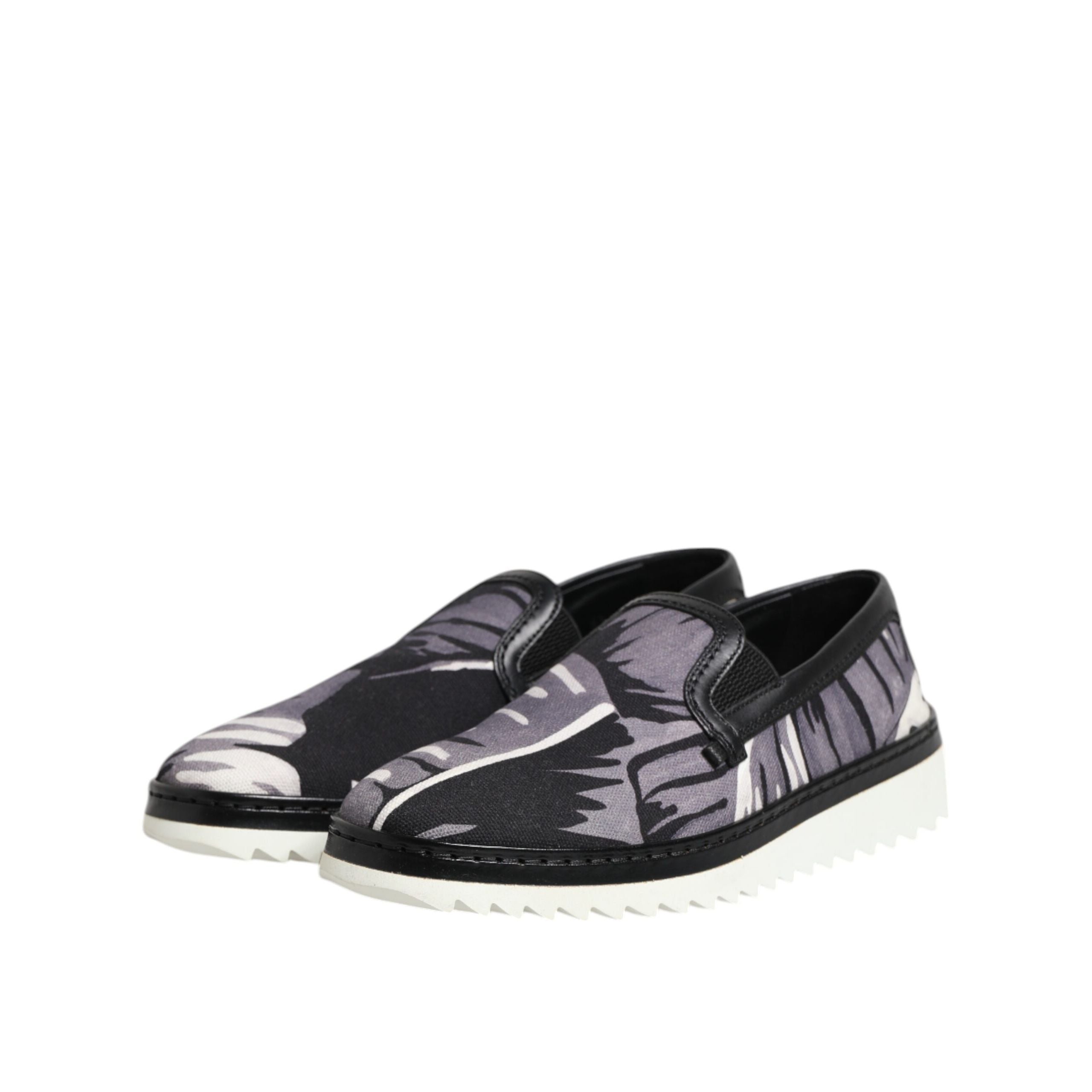 Dolce & Gabbana Black Tropical Slip On Sneakers